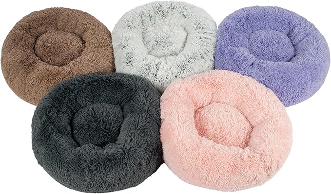 Best Pet Supplies Round Donut Dog Bed with Plush Faux Fur Fabric, Calming, Anti-Anxiety Cushion for Indoor Pets, Slip-Resistant Base, Soft Ergonomic Support - Lavender, 30x30x8&