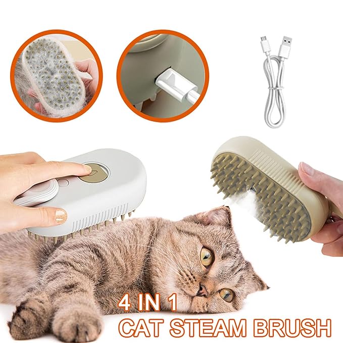 Cat Steam Brush for Shedding, 4 in 1 Rechargeable Pet Steam Brush for Dogs and Cats, Anti-Static, Massage, Cleaning, Shedding &amp; Combing All In One! (White)
