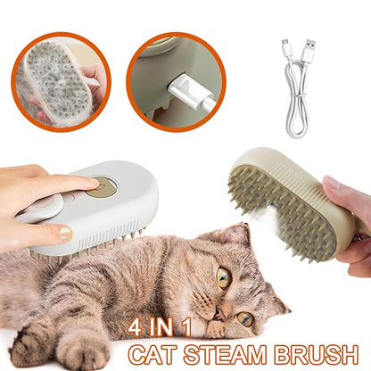 Cat Steam Brush for Shedding, 4 in 1 Rechargeable Pet Steam Brush for Dogs and Cats, Anti-Static, Massage, Cleaning, Shedding &amp; Combing All In One! (White)