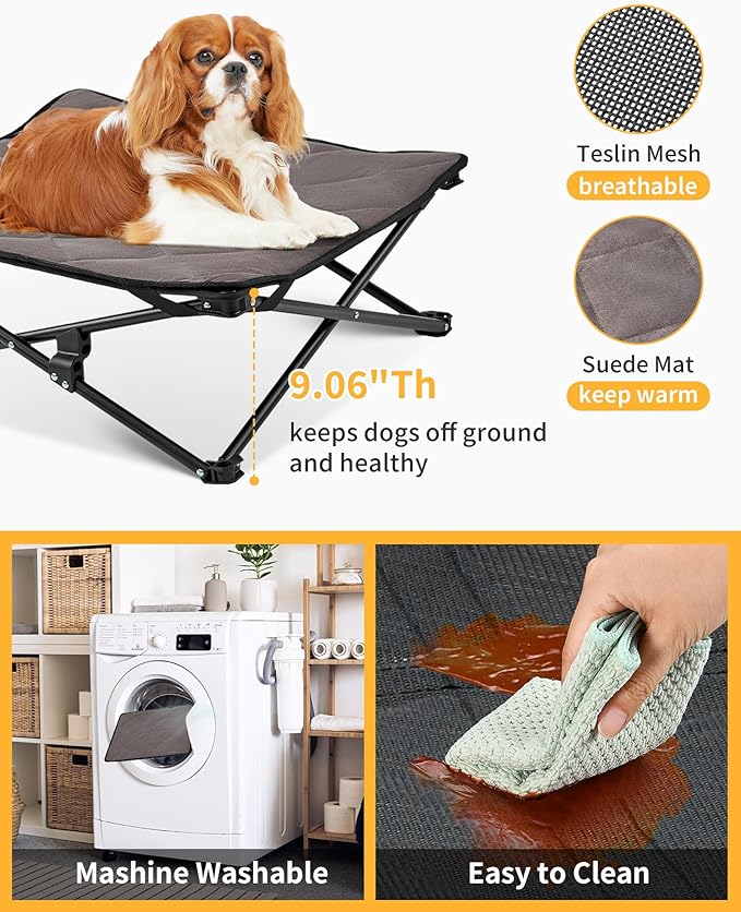 KingCamp Elevated Dog Bed for Small Dogs, Outdoor Raised Cooling Pet Cot Bed with Washable Breathable Mesh &amp; No-Slip Feet Perfect for Camping, Backyard, Indoor Use (S, Black)