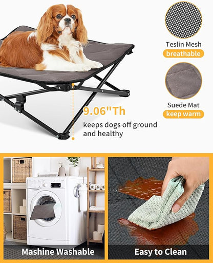 KingCamp Elevated Dog Bed for Small Dogs, Outdoor Raised Cooling Pet Cot Bed with Washable Breathable Mesh &amp; No-Slip Feet Perfect for Camping, Backyard, Indoor Use (S, Black)