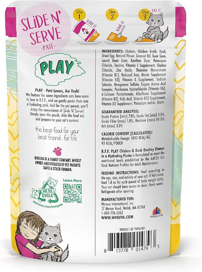 B.F.F. PLAY - Best Feline Friend Paté Lovers, Aw Yeah!, Chicken &amp; Duck Destiny with Chicken &amp; Lamb, 3oz Pouch (Pack of 12)