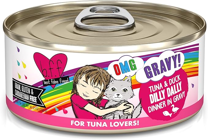 Weruva B.F.F. OMG - Best Feline Friend Oh My Gravy!, Tuna &amp; Duck Dilly Dally with Tuna &amp; Duck, 5.5oz Can (Pack of 8)
