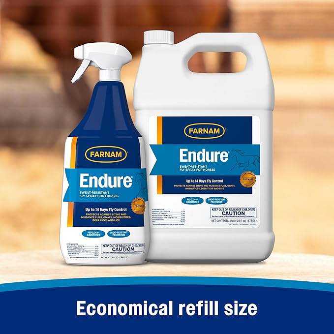 Farnam Endure Sweat-Resistant Fly Spray for Horses, Lasts Up to 14 Days, Protects Against Flies, Gnats, Mosquitoes, Ticks &amp; Lice, 128 oz.