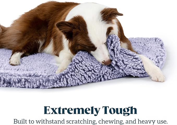 Stoutwool Indestructible Dog Bed - Fluffy Chew Proof Dog Crate Pad - Tough Kennel Pad for Aggressive Chewers - Washable, Ideal for Large Breeds &amp; Fits 42-Inch Crate - 41"x27", Jacaranda