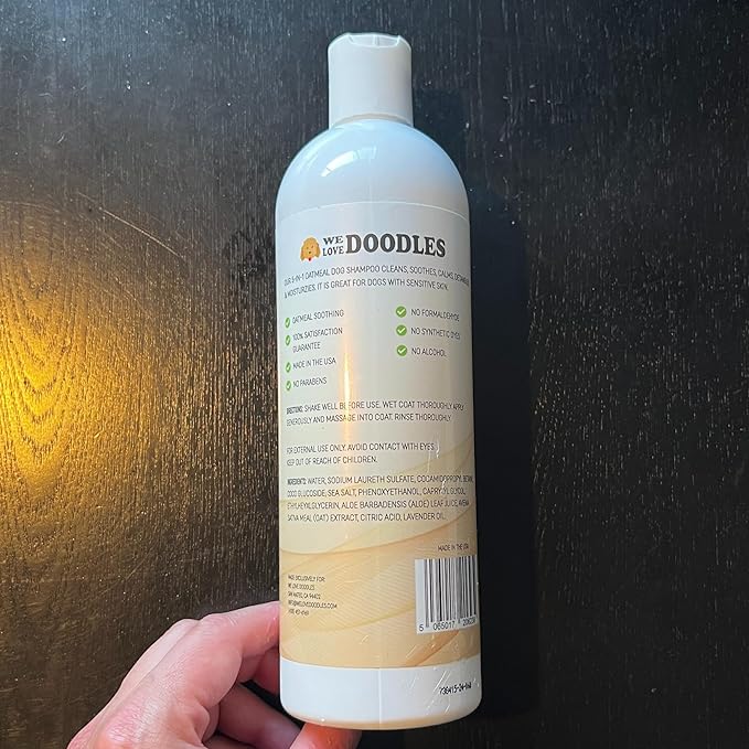 5-in-1 Premium Oatmeal Shampoo for Dogs, Gentle for Itchy &amp; Sensitive Skin, Provides Itch Relief, Hypoallergenic &amp; Soothing for Dry Skin, Moisturizing Anti-Itch, Made in USA, 16 oz [We Love Doodles]