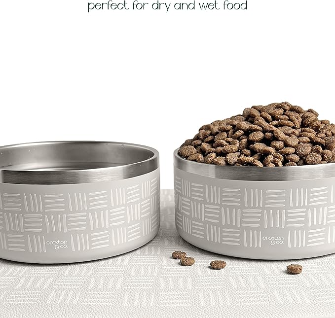 CROXTON &amp; CO. Stainless Steel Pet Bowl for Dogs &amp; Cats | Insulated Food Bowls for Dog Cat | No Tip No Slip | Non-Slip Rubber Base | Dishwasher Safe | Medium (4 Cups)