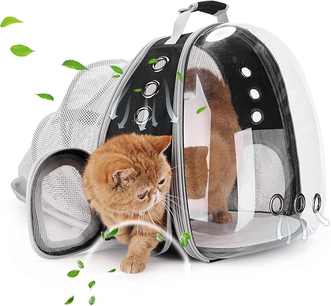Lollimeow Cat Carrier Backpack, Bubble Expandable Backpack Carrier, Pets and Small Dogs,Airline-Approved, Designed for Travel, Hiking, Walking &amp; Outdoor Use (Back Expandable-Black)