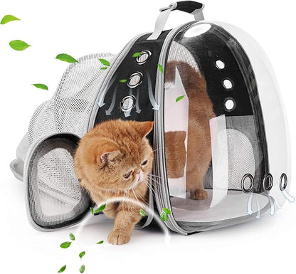 Lollimeow Cat Carrier Backpack, Bubble Expandable Backpack Carrier, Pets and Small Dogs,Airline-Approved, Designed for Travel, Hiking, Walking &amp; Outdoor Use (Back Expandable-Black)