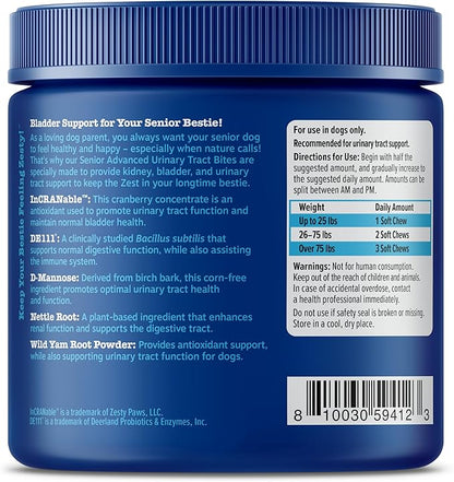 Zesty Paws Senior Cranberry Supplement for Dogs - Bladder Control for Senior Dogs - Urinary Tract Support - Cranberry Chews - Immune &amp; Gut Support - Chicken - 90 Count