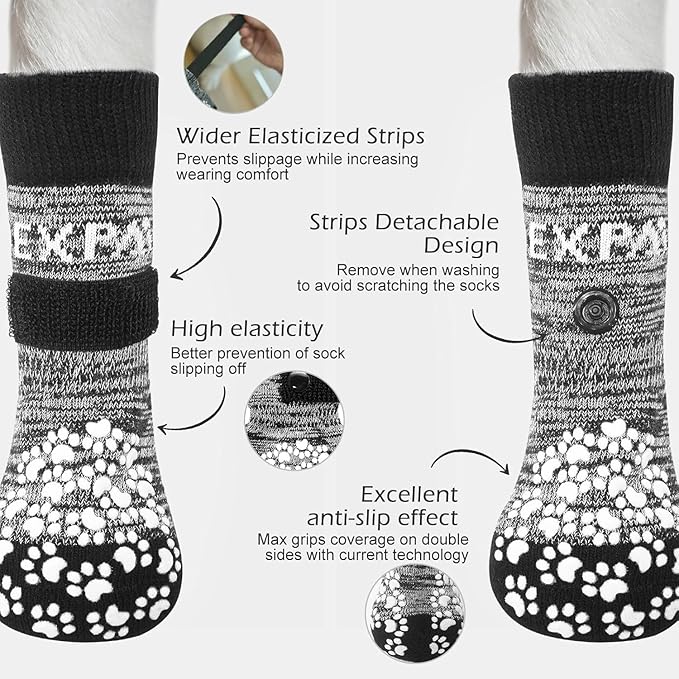 EXPAWLORER Anti Slip Dog Socks to Prevent Licking Paws, Dog Shoes for Hot Pavement, Dog Booties for Small Medium Large Senior Dogs, Traction Control Boots &amp; Paw Protectors for Hardwood Floors