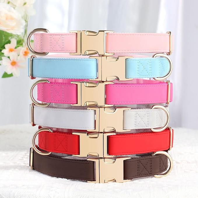 PET ARTIST Soft PU Leather Dog Collar for Small Dogs, Bright &amp; Classic Nylon Padded Durable Dog Collar Leather with Quick Release Metal Buckle Adjustable for Male Dogs, Neck Fit 9-14"