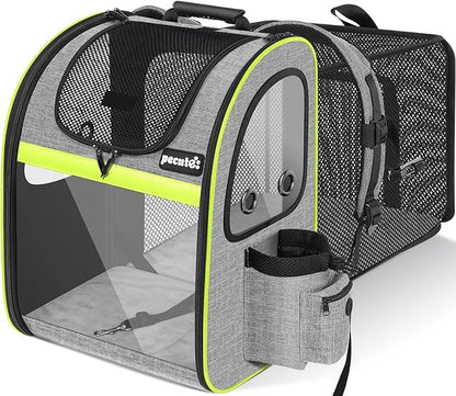 Pecute Pet Carrier Backpack, Cat Backpack Carrier, Expandable with Breathable Mesh for Small Dogs Cats Puppies, Dog Backpack Carrier for Hiking Travel Camping Outdoor, Hold Pets Up to 18 Lbs
