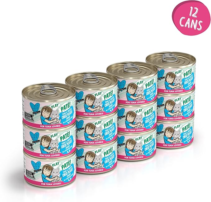 Weruva B.F.F. Play - Best Feline Friend Paté Lovers, Aw Yeah!, Tuna &amp; Chicken Check Please! with Tuna &amp; Chicken, 2.8oz Can (Pack of 12)