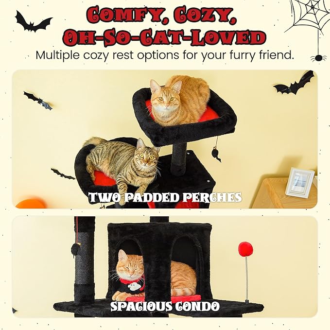 MWPO Gothic Large Cat Tree, 70.1-Inch Multi-Level Tall Cat Tower for Indoor Cats, Plush Cat Condo with Big Padded Perches, Sisal-Covered Scratching Posts, Hammock, Toys for Kittens &amp; Cats, Black