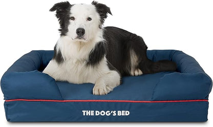 The Dog’s Bed, Large Oxford Blue/Red 36x27 Memory Foam, Pain Relief: Arthritis, Hip &amp; Elbow Dysplasia, Post Surgery, Lameness, Supportive, Calming, Waterproof Washable Cover, Veterinary Approved