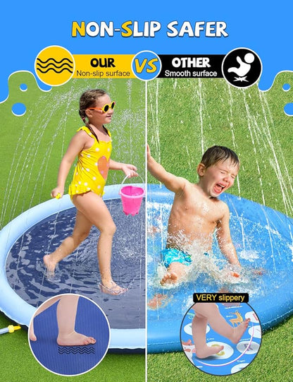 VISTOP Non-Slip Splash Pad for Kids and Dog, Thicken Sprinkler Pool Summer Outdoor Water Toys - Fun Backyard Fountain Play Mat for Baby Girls Boys Children or Pet Dog (77 inch, Blue&amp;Blue)