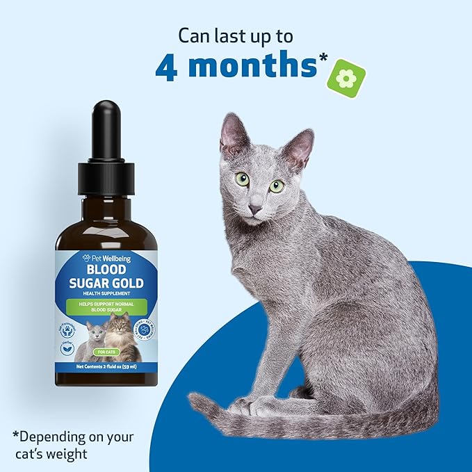 Pet Wellbeing - Blood Sugar Gold for Cats - Natural Support for Healthy Blood Sugar Levels in Diabetic Cats - Insulin Stabilization &amp; Normal Pancreatic Function - 2 oz (59 ml)