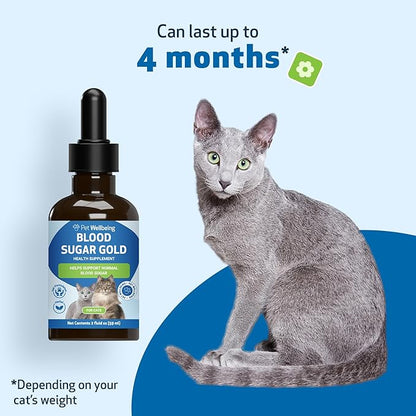 Pet Wellbeing - Blood Sugar Gold for Cats - Natural Support for Healthy Blood Sugar Levels in Diabetic Cats - Insulin Stabilization &amp; Normal Pancreatic Function - 2 oz (59 ml)