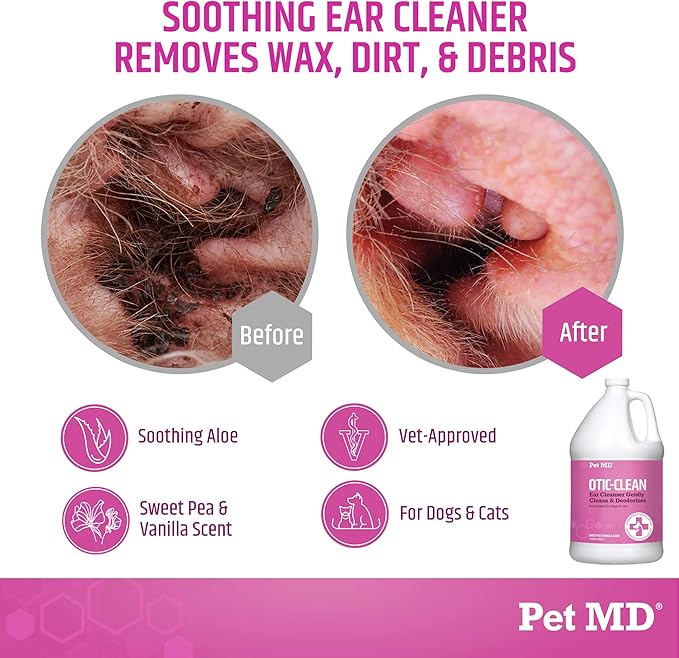 Pet MD Otic-Clean Dog Ear Cleaner - Veterinarian-Formulated Otic Ear Solution for Dogs &amp; Cats - Pet Ear Cleaner for Itch, Odor, &amp; Wax Buildup - Deodorizing Cat Ear Cleaner Solution - 1 Gallon
