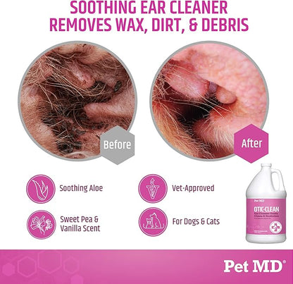 Pet MD Otic-Clean Dog Ear Cleaner - Veterinarian-Formulated Otic Ear Solution for Dogs &amp; Cats - Pet Ear Cleaner for Itch, Odor, &amp; Wax Buildup - Deodorizing Cat Ear Cleaner Solution - 1 Gallon