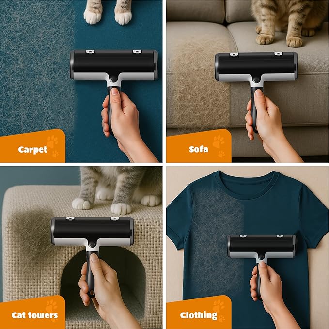 Pet Hair Remover with Fur Collector - Easy to Use Pet Hair Removal Tool - Cat &amp; Dog Hair Remover for Couch, Furniture, Clothes, Bedding, Car - Reusable Lint Roller