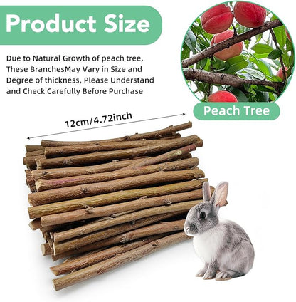 250g Natural Peach Wood Chew Sticks for Rabbits, Hamsters, Chinchillas - Extra Hard Teeth Grinding Toy | Untreated, Safe &amp; Long-Lasting Rodent Chews