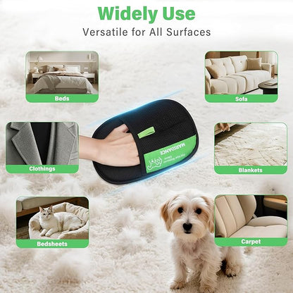 Pet-Hair-Removal-Glove 2Pcs, Double-Sided-Pet-Grooming-Glove Reusable Cat &amp; Dog Hair Remover Mitt for Couch,Furniture,Carpet, Car Seat Electrostatic-Pet-Hair-Remover Efficient Pet-Hair-Cleaning-Glove