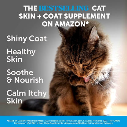 Cat Skin &amp; Coat Health Crunchy &amp; Creamy Chews - Omegas, Vitamin C + E, Biotin Supplement, Soothes Skin and Promotes Shiny Coat, Cat Supplements &amp; Vitamins - Chicken (30-Day Supply)