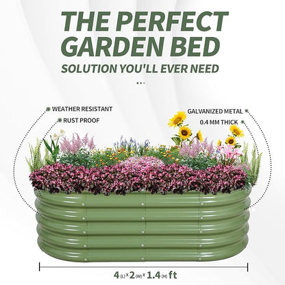 1MORE Galvanized Raised Garden Bed- Planter Garden Boxes Outdoor, Raised Beds for Gardening, 4x2x1.4ft Metal Garden Bed Kit for Vegetables Flower, Planter Raised Bed with Protective Tape &amp; Tools.Green