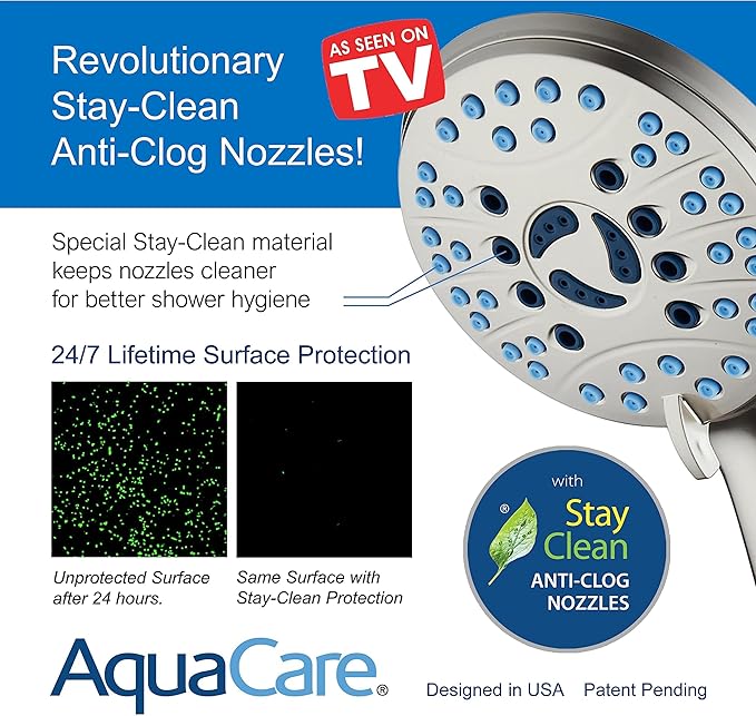 Hotel Spa AquaCare for California As-Seen-On-TV High Pressure Handheld Rain 50-mode 3-way Shower Head Combo with Adjustable Arm, Anti-clog Jets, Tub &amp; Pet Power Wash, 6 ft. Hose, Nickel Finish