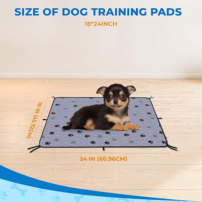 Fostanfly Washable Pee Pads for Dogs, Ultra-Absorbent &amp; Leakproof Reusable Puppy Pads Non-Slip Protects Against Urine Leakage for Potty Training-4 Pack 18"x24" Add 8 Lanyards