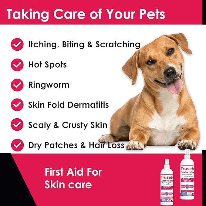 Truseb Topical Ketoconazole and Chlorhexidine Spray for Dogs, Cats, and Horses with Aloe - 8 oz (Ketoconazole &amp; Chlorhexidine Spray, 8 oz)