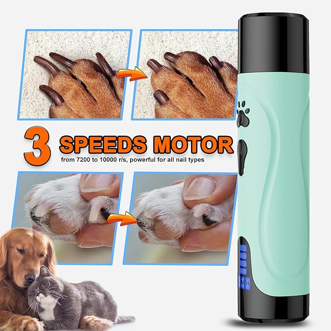 YABIFE Dog Nail Grinder, Dog Nail Trimmers and Clippers Kit, Super Quiet, Rechargeable, for Small Large Dogs &amp; Cats Toenail &amp; Claw Grooming,3 Speeds