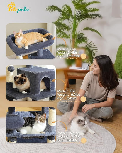 PETEPELA 45.7" Cat Tree for Indoor Cats, 5-Level Cat Tower for Large Cats with Metal Frame Large Hammock (17.3"x15.3"), Cat Condo with (18.5"x13") Big Top Perch &amp; 4 Sisal Covered Scratching Post Dark