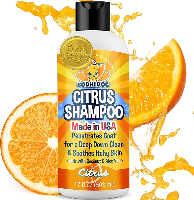 Bodhi Dog Refreshing Orange Citrus Shampoo - Deep Cleaning Coconut &amp; Aloe Formula - Natural Soothing, Moisturizing Pet Wash for Dogs, Cats, Puppies - Tear-Free (17 Fl Oz)