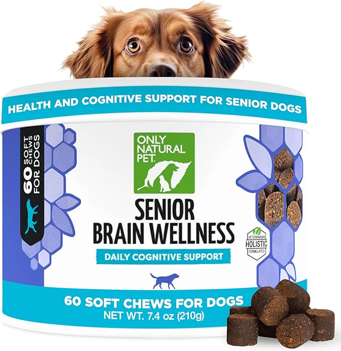 ONLY NATURAL PET Senior Brain Wellness Dog Chews - Small, Medium &amp; Large Breeds, Toothless &amp; Geriatric Dogs, Soft Chicken &amp; Bacon Flavor Snacks, Baked Treats - 60 Count