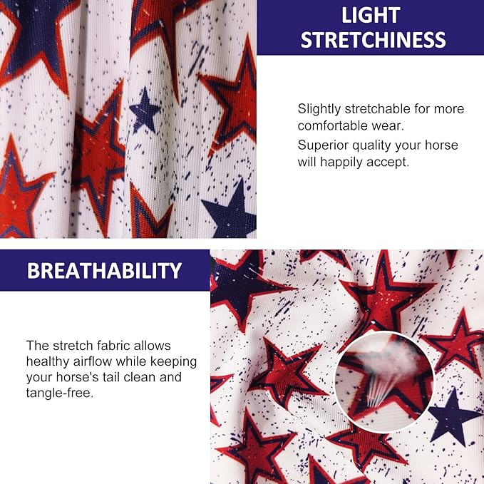 Harrison Howard Stretchy Tail Bag Breathable Horse Tail Guard Slip on Design Protect Horse Tail 2 Strand Closure Straps Keep Tail Clean &amp; Protected 22" L Length Makes Grooming Easy-Dream Star