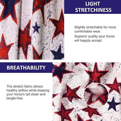 Harrison Howard Stretchy Tail Bag Breathable Horse Tail Guard Slip on Design Protect Horse Tail 2 Strand Closure Straps Keep Tail Clean &amp; Protected 22" L Length Makes Grooming Easy-Dream Star