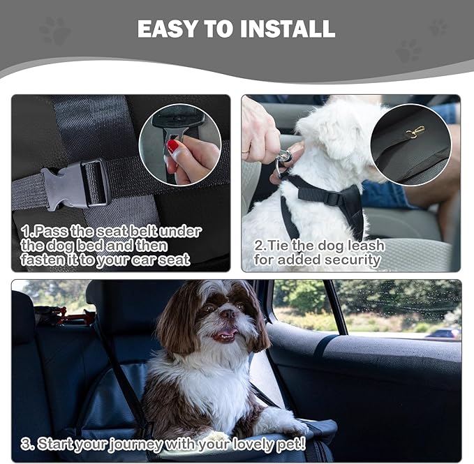 2 and 1 Center Console Dog Car Seat &amp; Carrier for Small Dogs, Large Leather Dog Car Bed with Storage Pocket, Waterproof PVC Leather Seat Travel Bed for Front &amp; Back Seat, Clip-On Safety Leash