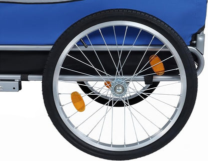 Blue-Grey Large Folding Bike Trailer for Dogs – Heavy-Duty Steel Frame, 66LB Capacity Pet Carrier for All-Terrain Cycling, Jogging &amp; Camping Adventures!