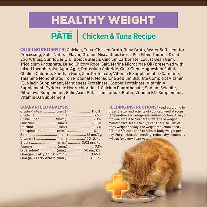 Wellness CORE+ Healthy Weight Pate Adult Wet Cat Food, Natural, Protein-Rich, Grain Free, 2.8 Ounce, 12 Pack (Chicken &amp; Tuna)
