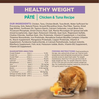 Wellness CORE+ Healthy Weight Pate Adult Wet Cat Food, Natural, Protein-Rich, Grain Free, 2.8 Ounce, 12 Pack (Chicken &amp; Tuna)