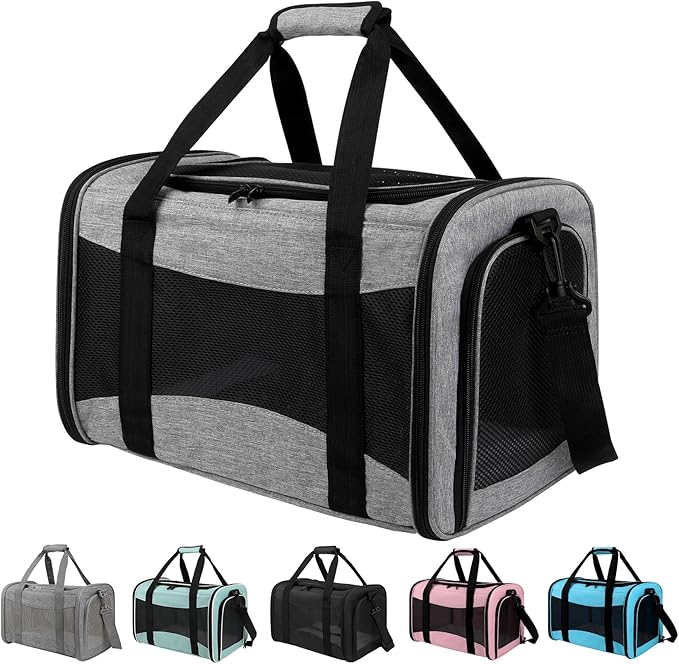 Carriers Soft-Sided Pet Carrier Case for Small Medium Cats Dogs Puppy Under 15 lbs,Airline Approved Cat Carrier with 4 Ventilated Windows (Medium,Grey&amp;Black)