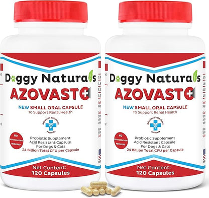 Azovast Plus Kidney Health Supplement for Dogs &amp; Cats, 240ct - NO Refrigeration Required - Help Support Kidney Function &amp; Manage Renal Toxins - Renal Care Supplement Capsule(U.S.A) (240 Caps)