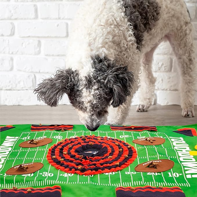 NFL New England Patriots Dog Snuffle Mat – Interactive Pet Slow Feeder, Football Field Design Food Puzzle Toy for Dogs &amp; Cats, Foraging Activity Mat for Smarter Feeding