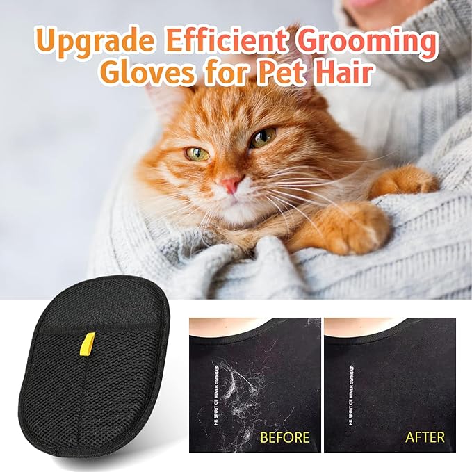 Cat Grooming Gloves, Pet Hair Removal Glove for Cats &amp; Dogs, 2025 New Upgrade Efficient Grooming Gloves for Pet Hair, Reusable Pet Hair Glove