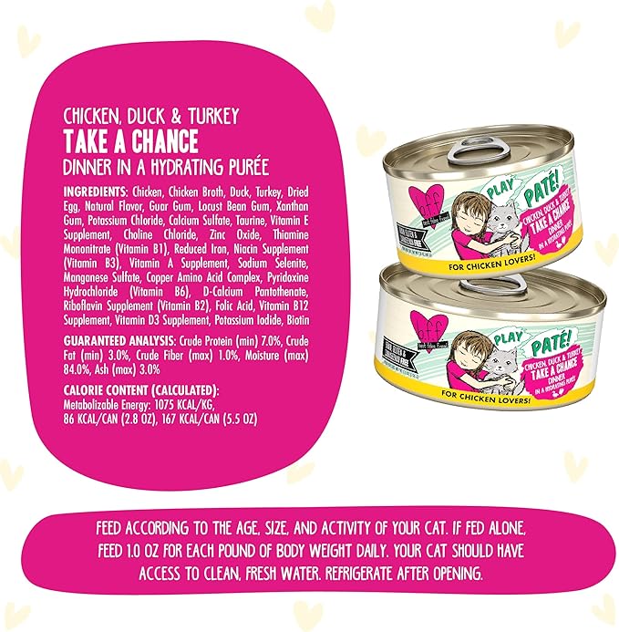 Weruva B.F.F. Play - Best Feline Friend Paté Lovers, Aw Yeah!, Chicken, Duck &amp; Turkey Take a Chance with Chicken, Duck &amp; Turkey, 5.5oz Can (Pack of 8)