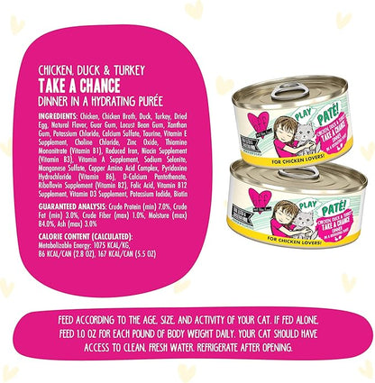 Weruva B.F.F. Play - Best Feline Friend Paté Lovers, Aw Yeah!, Chicken, Duck &amp; Turkey Take a Chance with Chicken, Duck &amp; Turkey, 5.5oz Can (Pack of 8)