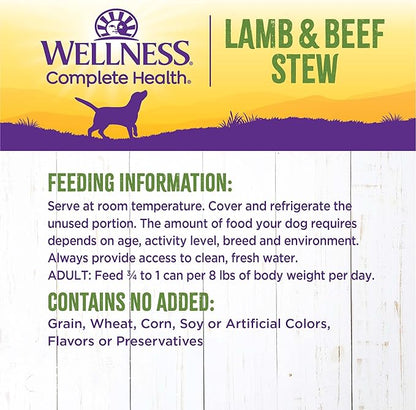 Wellness Complete Health Thick &amp; Chunky Natural Canned Wet Dog Food, Lamb &amp; Beef Stew, 12.5-Ounce Can (Pack of 12)